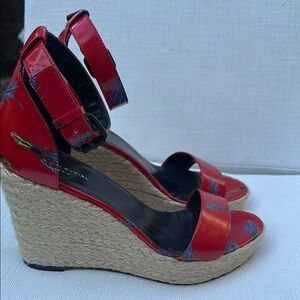 Sonia Rykiel Red and Blue Heels with Ankle Strap